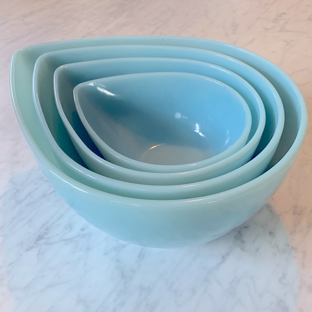 Fire King turquoise teardrop nesting bowls